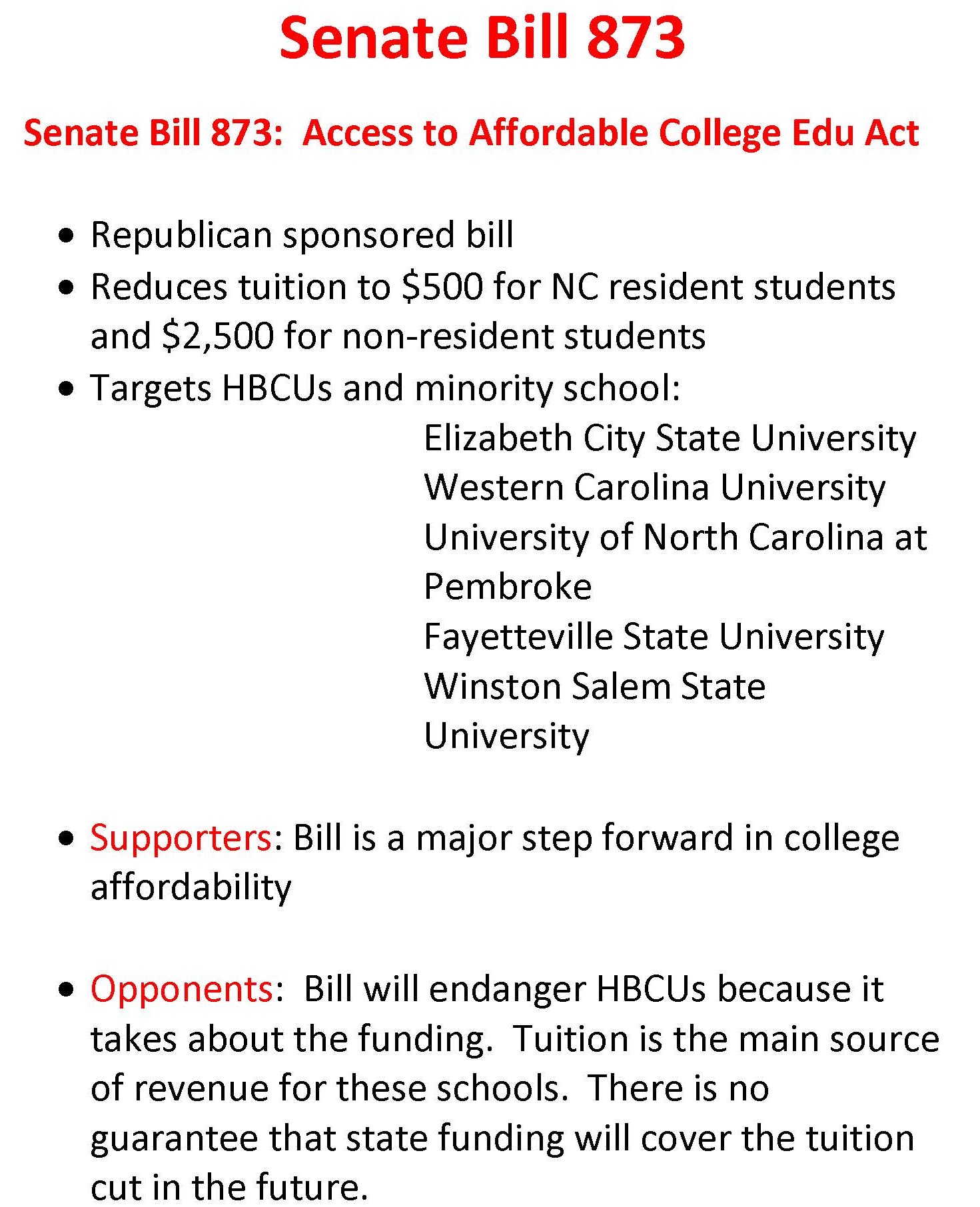 Senate Bill 873 Summary